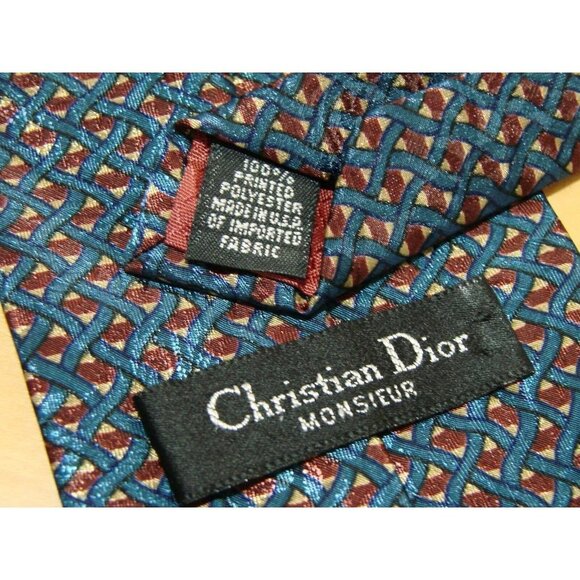 Vintage Christian Dior Monsieur Blue Burgundy Gold Neck Pointed Designer Tie - Picture 3 of 11